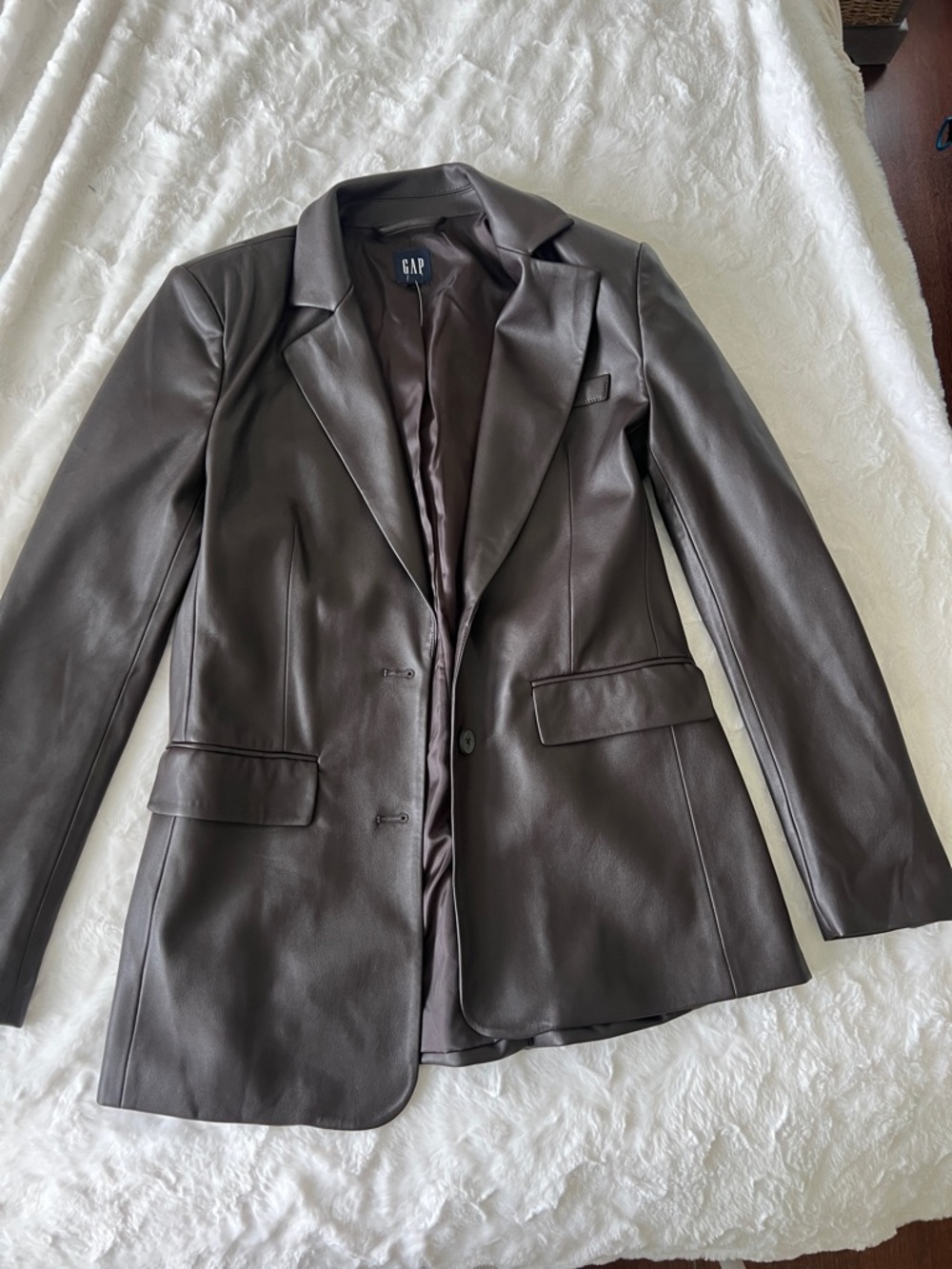 GAP Women's Dark Chocolate Faux Leather Blazer